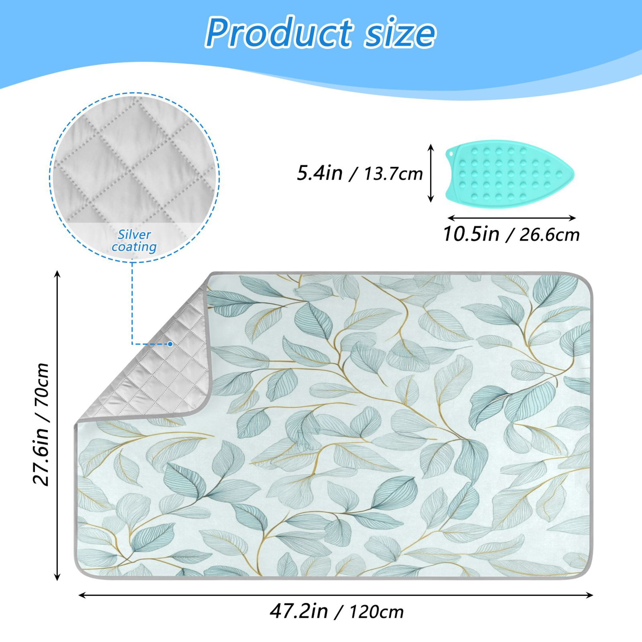 Ironing Mat Portable Ironing Blanket for Table Top Travel Ironing Pad for Washer Dryer 27.6" x 47.2" Pastel Mint Green Leaves