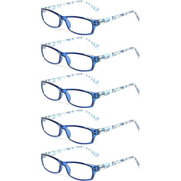 Reading Glasses 5 Pairs Fashion Ladies Readers Spring Hinge with Pattern Print Eyeglasses for Women (5 Pack Blue,4.50)