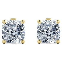 JeenMata 4 Prong - 1.5 Carat Cushion Cut Moissanite - Solitaire Stud Earrings - 18K Yellow Gold Plating Over Silver