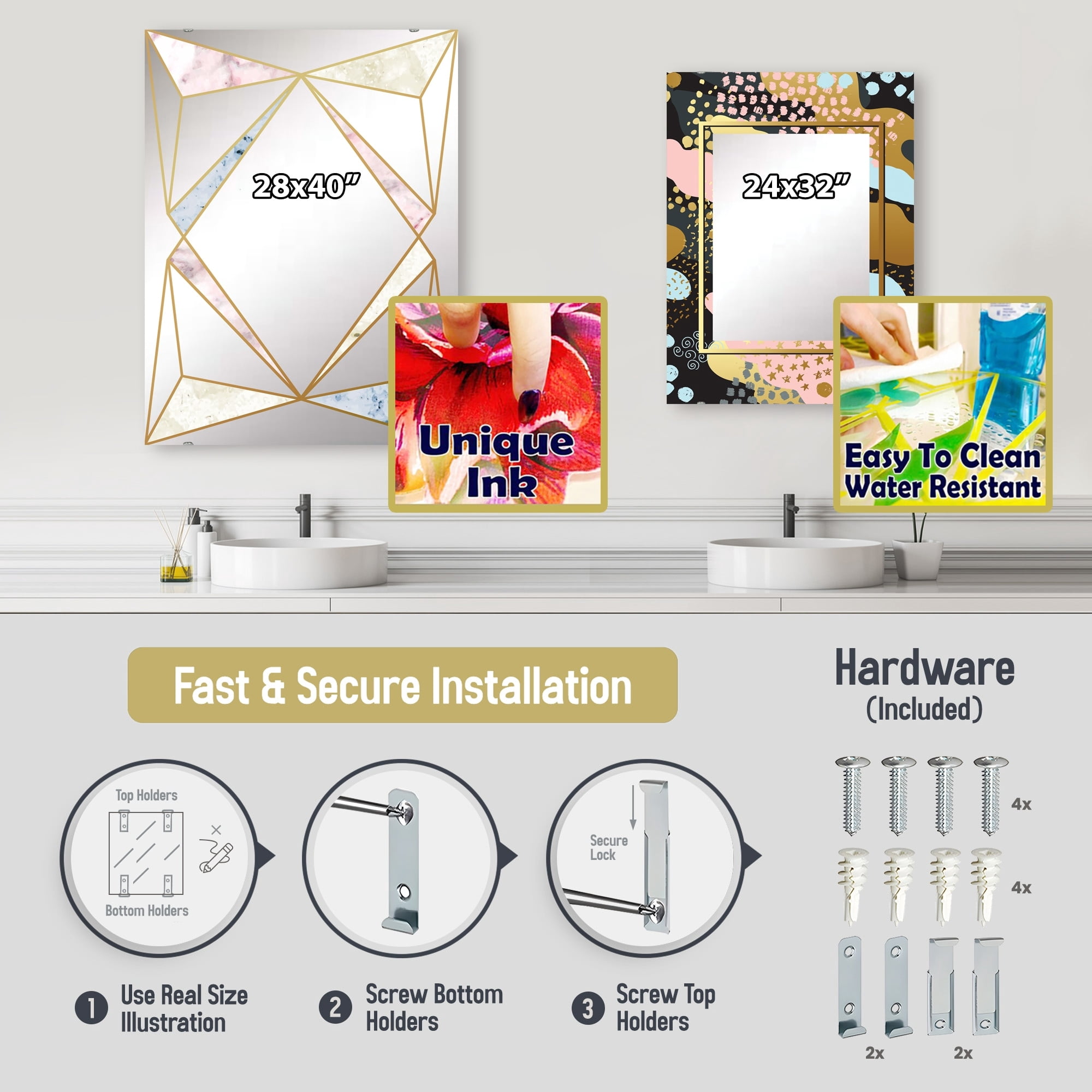 Designart 'Capital Gold Honeycomb 9' Modern Mirror - Wall Mirror