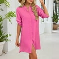 thumbnail image 6 of Levmjia Women's Dress V Neck Casual Single Breasted Mid Sleeve Solid Color Short Sleeve Shirt Dress Knee Length Lapel Button Down Summer Vacation, 6 of 7