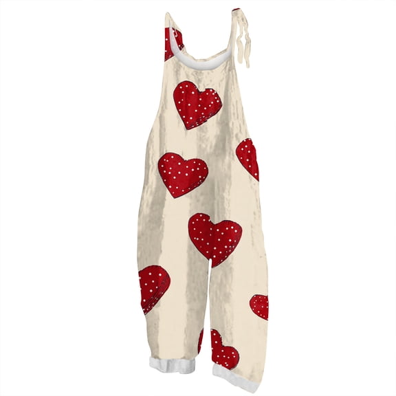 Fgvctg Womens Valentine's Day Jumpsuit Wide Leg Pant Comfy Overall Love Heart Print Sleeveless Date Night Spaghetti Straps Jumpsuit Romper Bib Overalls Plus Size Sprimg Pant With Pockets Beige S