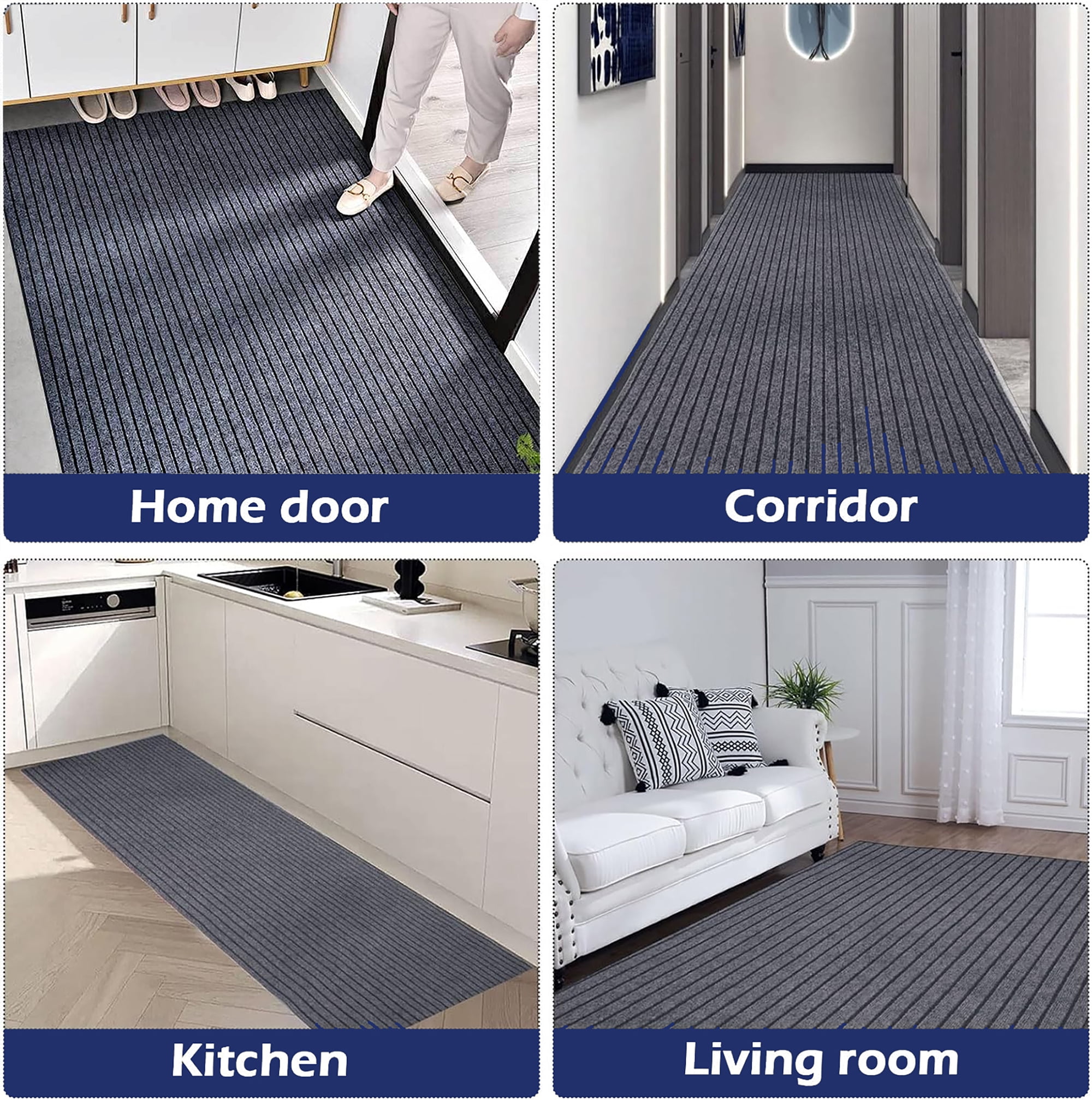 Petoto 10 x 3 ft Commercial Carpet, Non-Slip Hallway Runner Rug, Indoor Outdoor Stripe Entrance Door Mat
