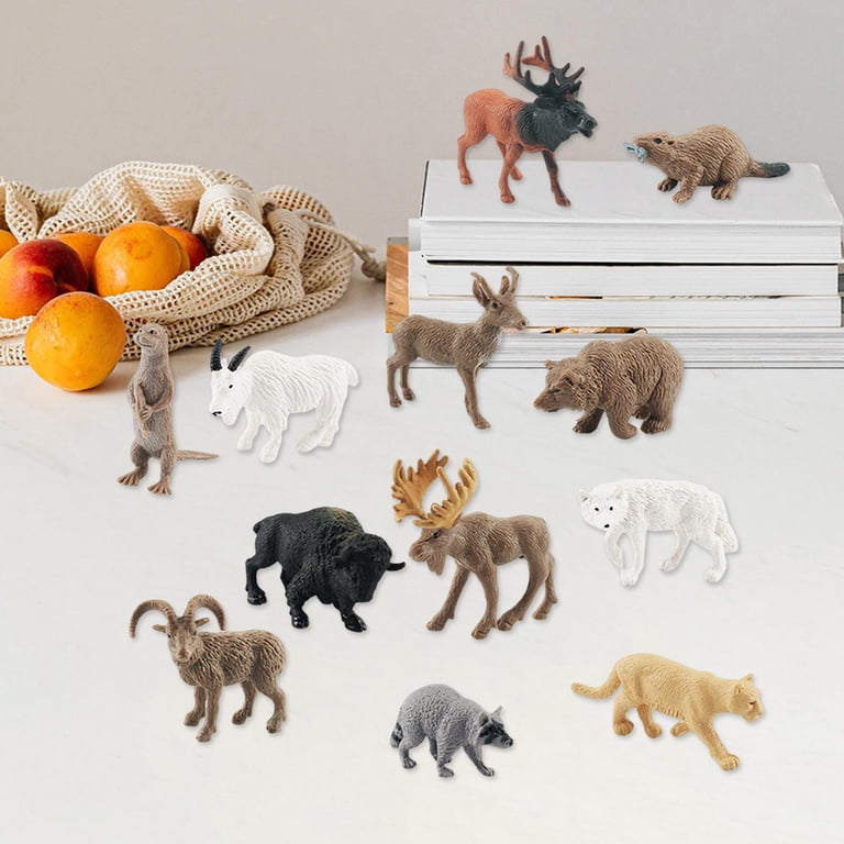 12x Wildlife Animal Playset Elk Bison for Educational Toy Decoration, Size: 4cm~7cm