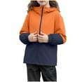 thumbnail image 2 of BRGZLK Kids Stormcoat Jacket Boys Girls Trendy Color-Blocked Full-Zip Raincoat Winter Lightweight Soft Windproof and Waterproof Hooded Coat Orange 12-13 Years, 2 of 7