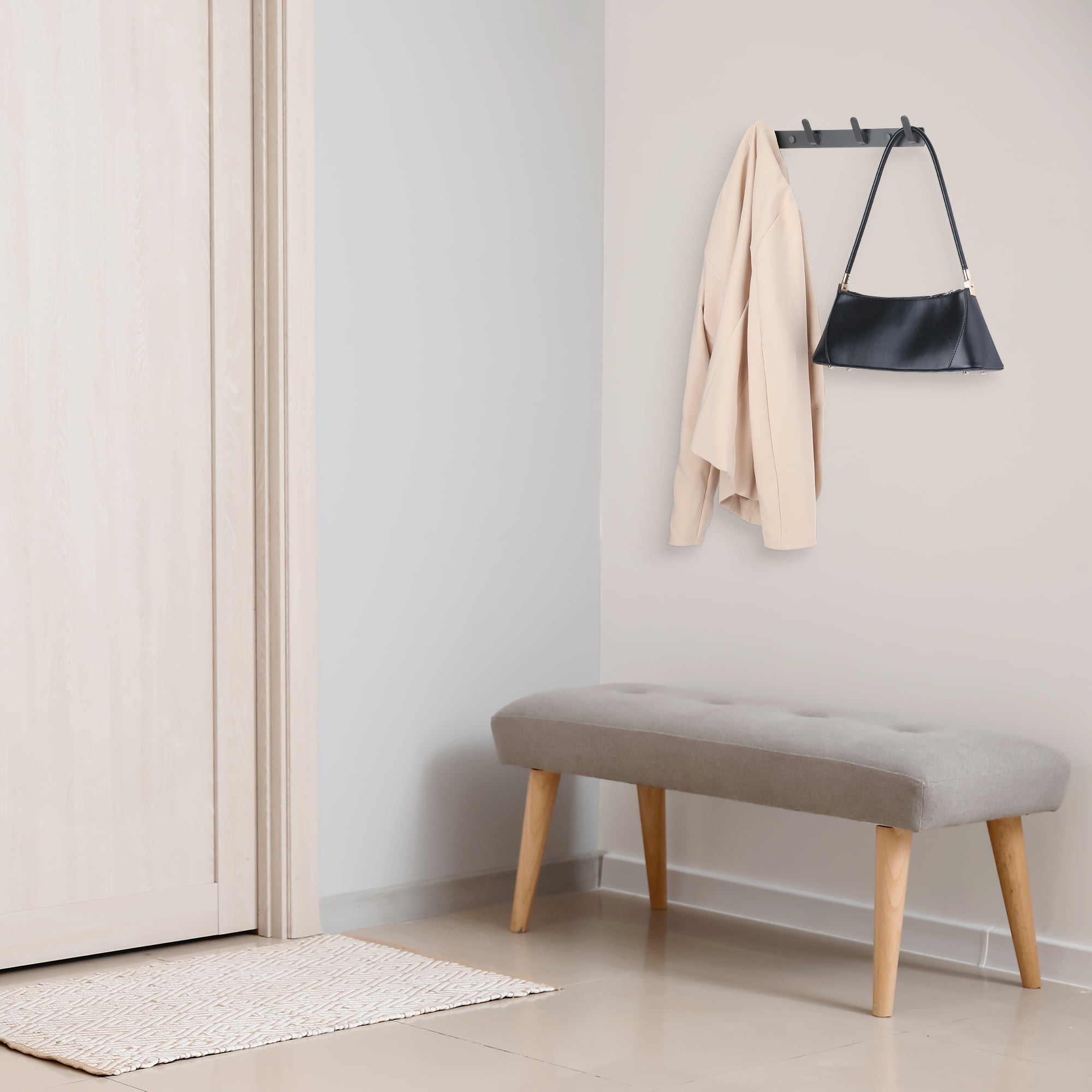 Unique Bargains Coat Rack Wall Mount with 4 Hooks for Entryway Bathroom Bedroom Gray 4 Hooks