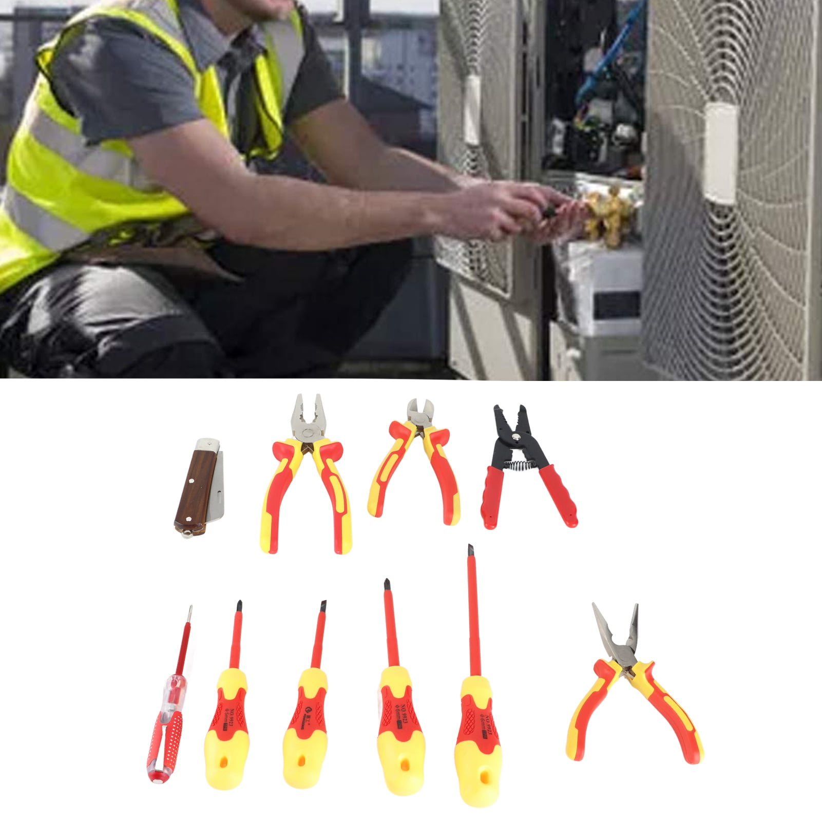 Insulated Electrician Tool Set, Anti Slip Electrician Tool Set with Slotted Cross Head Tip for Wire Stripping