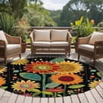 thumbnail image 4 of Round Rugs 8Ft, Vintage Sunflower Round Area Rug Washable Indoor Throw Carpet, Black Boho Ethnic Summer Botanical Large Non Slip Circle Rug for Kids Room RV Home Decor Aesthetic, 4 of 8
