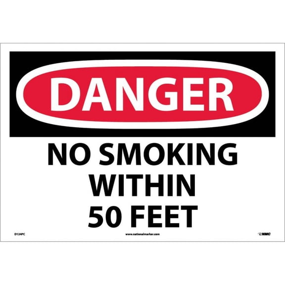 NMC Signs D124Pc, Large Format Danger No Smoking Within 50 Feet Sign, 14 X 20, Pressure Sensitive Vinyl .0045
