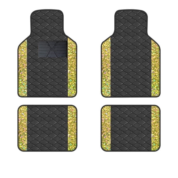 Leadwolf Car Floor Mats universal Full Coverage Auto Floor Mats All Weather Luxury Floor Liners Anti - Slip Car Mats Protector Car Carpet Black and Gold 4PCS