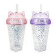 thumbnail image 1 of Set de vasos con popote My Shop Gato glitter rosa y morado 370ml, 1 of 2