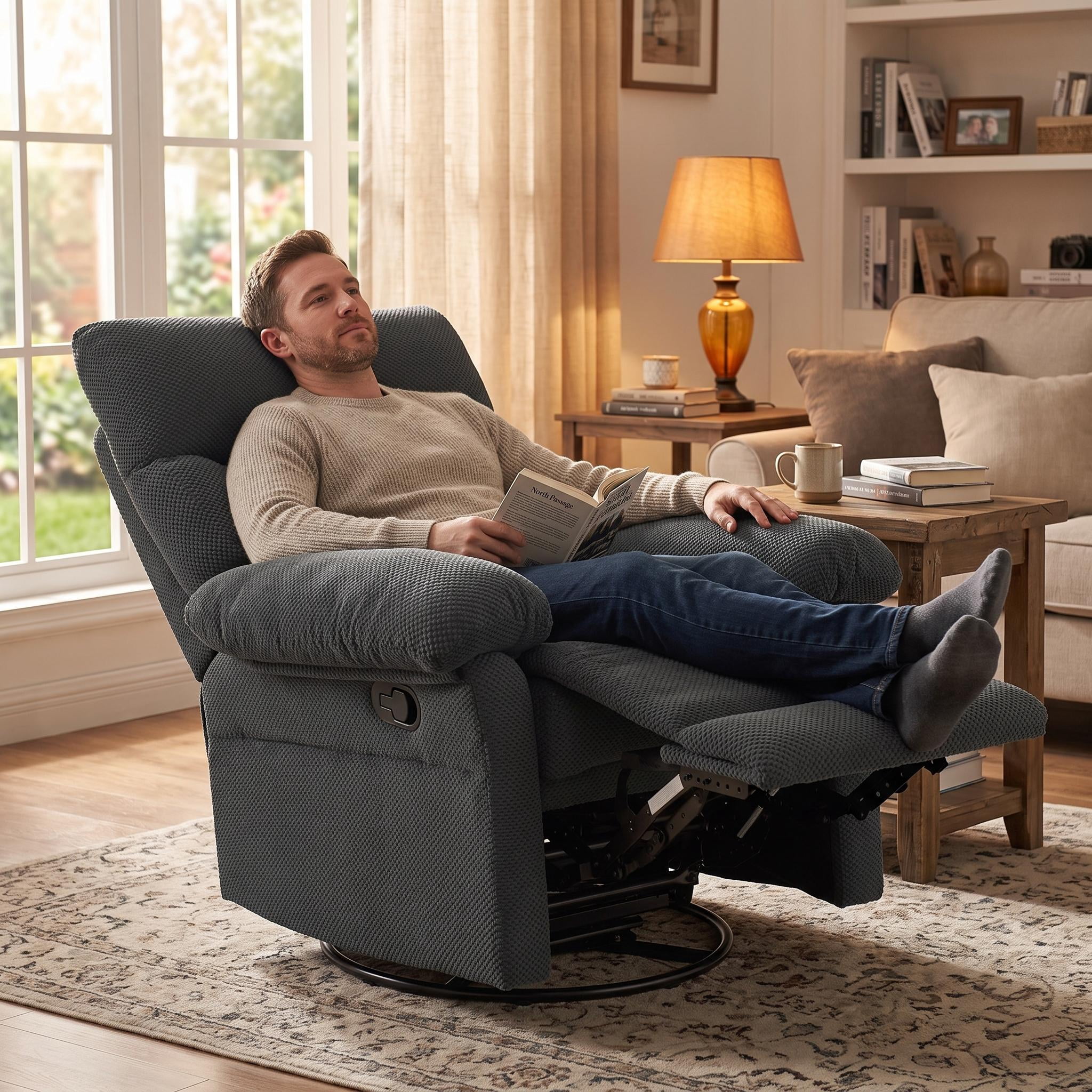 Homy Casa Swivel Rocker Recliner, 360 Manual Chair for Living Room, Nursery and Bedroom, Dark Gray