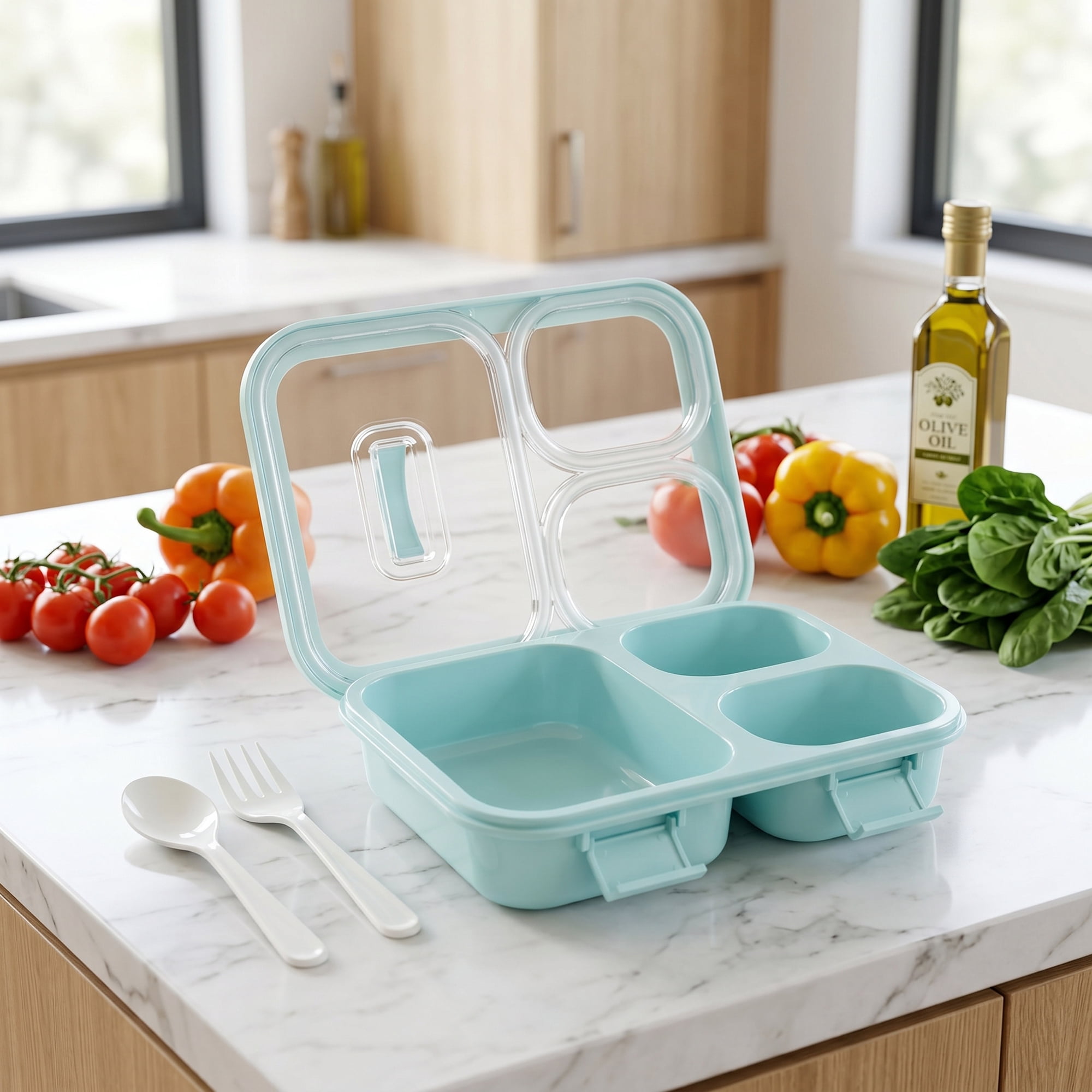 Unique Bargains Clear Lid Leak Resistant Meal Lunch Bento Box for Work Blue-1