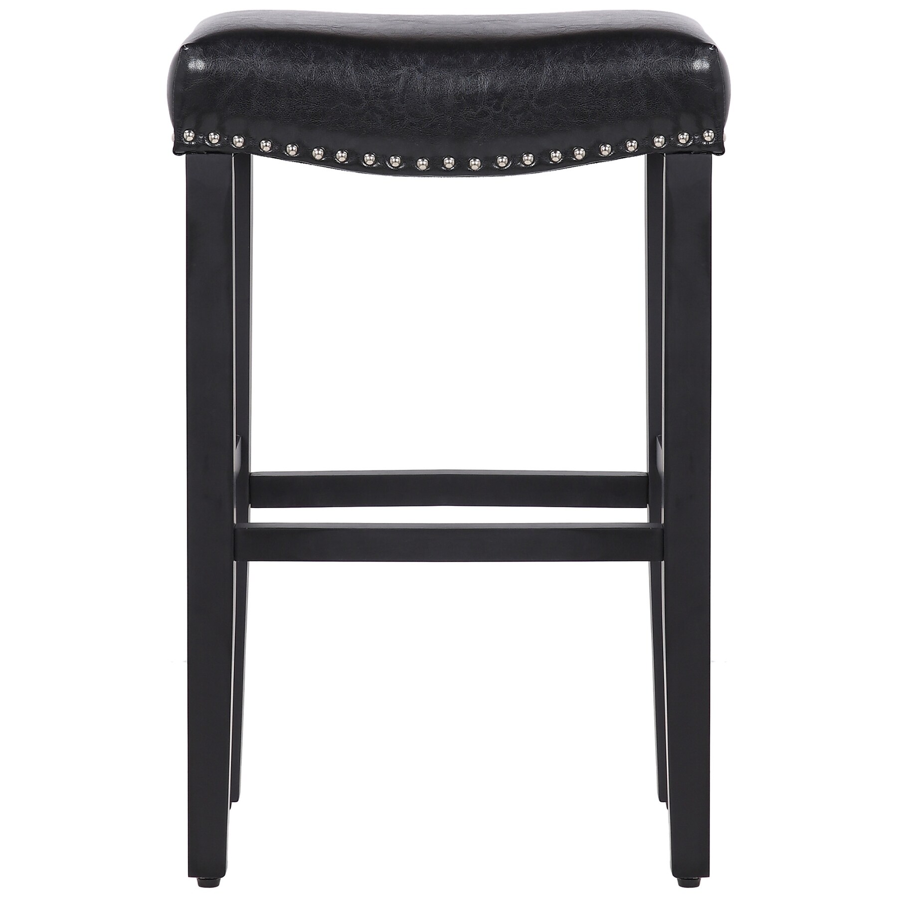 Westin Outdoor Yazan 29" Upholstered Counter Stool with Nail Head Trim (Set of 2), Black/Leather