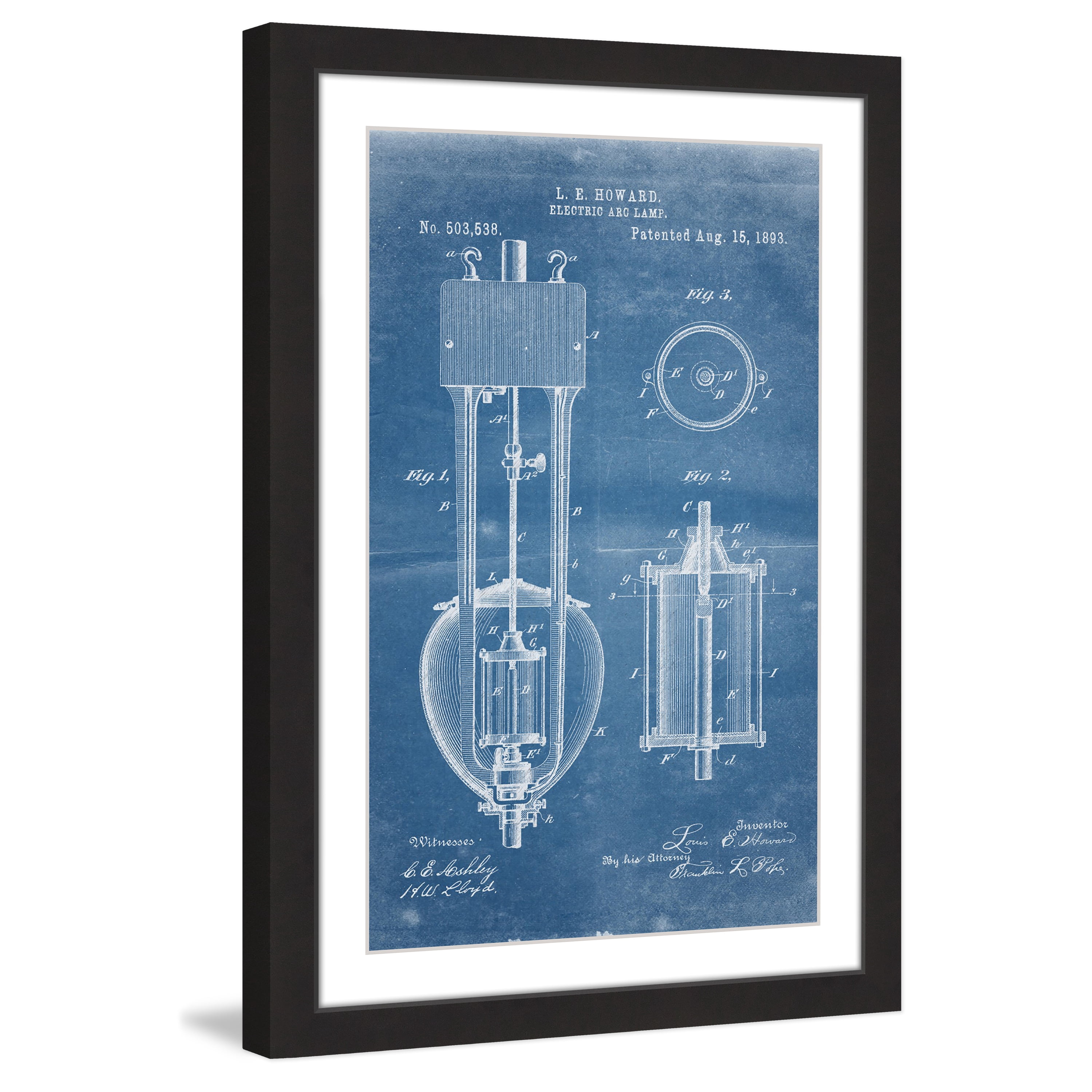 "Arc Lamp 2 1893 Blueprint" Framed Painting Print
