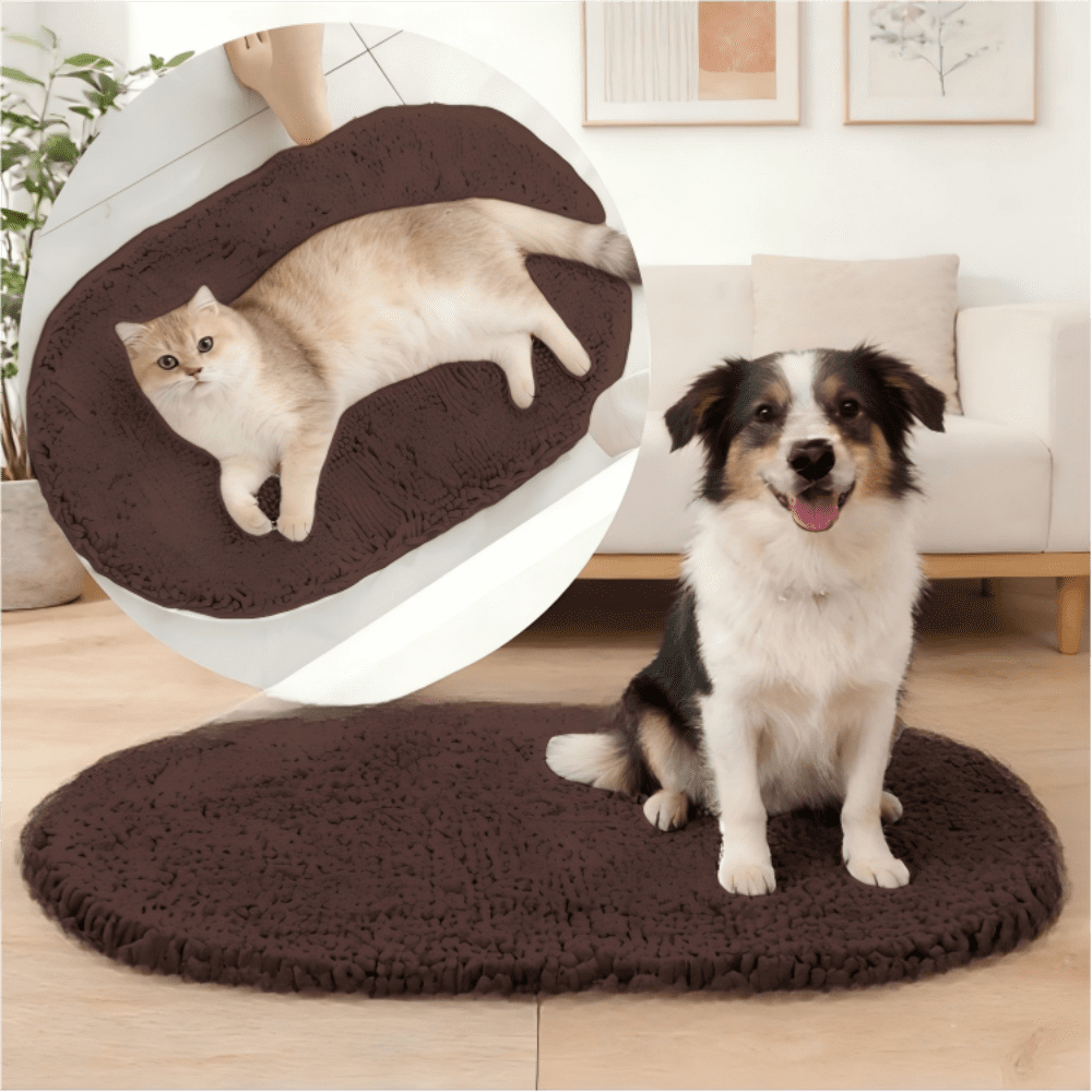 MK Gdledy Chenille Oval Bath Rug 20x32, Rubber Backing Quick Dry Washable Microfiber Mats，Brown