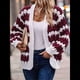 thumbnail image 4 of Suéter de Invierno de Punto Holgado con Rayas y Mangas Farol para Mujer, Moda de Otoño Rojo Vino y M, 4 of 10