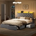thumbnail image 1 of GUNAITO Full Size Bed Frame with 4 Storage Drawers, Velvet Upholstered LED Bed with LED and USB Ports, Modern Wingback Headboard Bed with Bedside Storage Board, Gray, 1 of 11