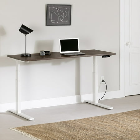 UPC: 0066311093407 | South Shore Ezra  Contemporary Adjustable Height Standing Desk  Natural Walnut and White