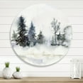 thumbnail image 2 of Designart 'Christmas Minimalistic Snow and Forest Landscape' Lake House Circle Metal Wall Art 23x23 - Disc of 23, 2 of 5