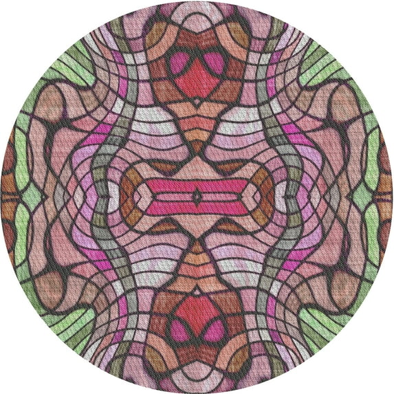 Ahgly Company Machine Washable Indoor Round Transitional Velvet Maroon Purple Area Rugs, 7' Round