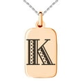 thumbnail image 1 of Stainless Steel Letter K Initial Metro Retro Monogram Engraved Small Rectangle Dog Tag Charm Pendant Necklace, 1 of 1