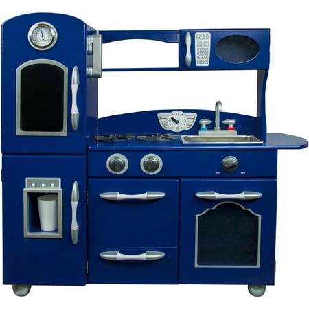 Teamson Kids - Retro Wooden Play Kitchen with Refrigerator, Freezer, Oven and Dishwasher - Navy Blue (1 Pieces)