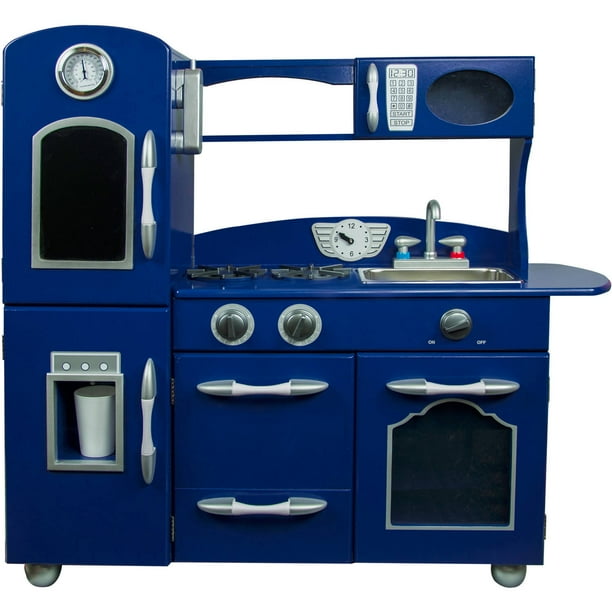 Teamson Kids Retro Wooden Play Kitchen with Refrigerator, Freezer