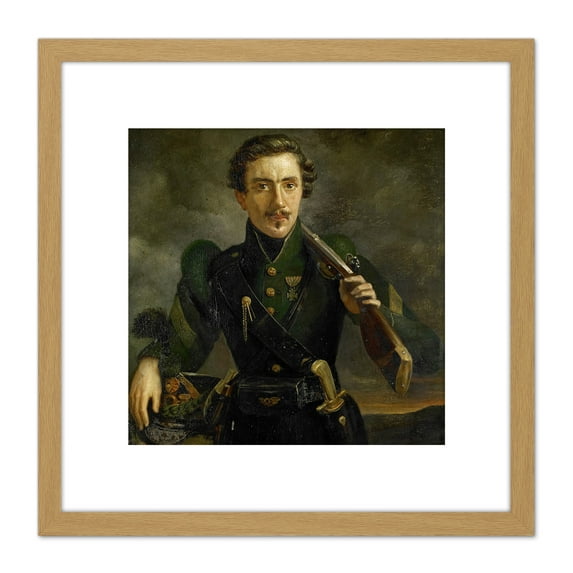 Engelberts Self Portrait In Uniform Of The Rifles 8X8 Inch Square Wooden Framed Wall Art Print Picture with Mount