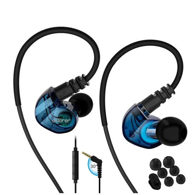 Adorer Écouteurs de Sport de Course par-Dessus l'Oreille avec Microphone, Télécommande, à Réduction de Bruit, Casque à Crochet d'Oreille, Résistants à la Sueur, Intra-Auriculaires pour Gym, Jogging, Entraînement, Exercice (Bleu)