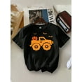 thumbnail image 1 of Boys' Halloween Monster Truck Pumpkin Design TShirt Cute Fall autumn outfit For Kids, Toddler, Preschool, and Little Boys Spooky Cute Graphic Tee, Short Sleeve Black Shirt, 1 of 7