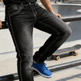 thumbnail image 5 of Men's Black Washed Straight Leg Stretch Jeans: Contrast Stitch Denim | Comfort Flex Fabric, Standard (30-40) & Big & Tall (1XL-6XL) Sizing, 5 of 7