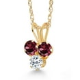 thumbnail image 2 of Gem Stone King 14K Yellow Gold Red Rhodolite Garnet and White Topaz 3-Stone Pendant Necklace for Women (0.38 Cttw, Gemstone January Birthstone, Round 3MM, 18 inch Chain), 2 of 4