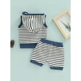 thumbnail image 4 of aturustex Newborn Infant Boy Summer Outfits Striped Print Sleeveless Hoodie Sweatshirt Tops Elastic Drawstring Shorts 2Pcs Sets, 4 of 7