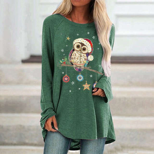 Puntoco Navidad Mujer Moda Tallas grandes Estampado Cuello redondo Manga larga Camiseta Blusa Puntoco Puntoco-4865