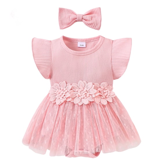 Ticikt Baby Girl Clothes Floral Boho Lace Romper Bodysuit Romper Jumpsuit Summer Outfit Summer Baby Clothes Girls,Color:Pink,Size:0-3 Months