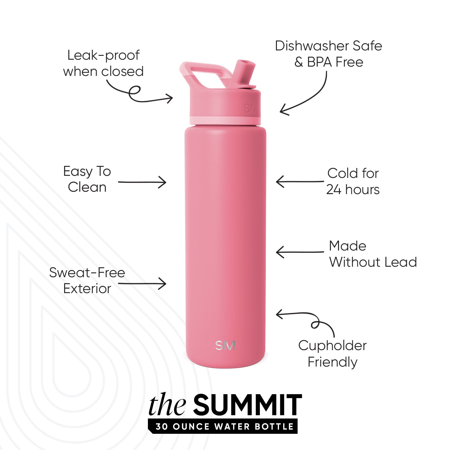 Simple Modern 30 fl oz Insulated Stainless Steel Summit Wide Mouth Water Bottle with Straw Lid | Pink Velvet