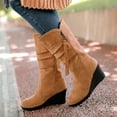 thumbnail image 4 of Cathalem Shoes Women Adult Female Wide Calf Womens Boots Lacy Show Thinning Height Wedge Heel Frosted Side Extra Wide Calf Boots for Women with Heel Brown 9, 4 of 5