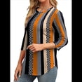 thumbnail image 3 of Blusas de Mujer con Mangas 3/4, Cuello Redondo, Túnicas Casuales, Camisas Plisadas Básicas, Corte Holgado, 2025 Rayas Verticales S, 3 of 5