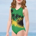 thumbnail image 4 of FOR U DESIGNS Jamaican Flag Girls Bathing Suit Size 11-12 Years Coconut Tree Sleeveless V Neck Swimwear Kids Teens Athletic One Piece Swimsuit, 4 of 8