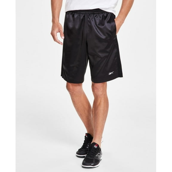 Reebok Mens Regular fit Athletic Basketball Shorts Large Satin Black Solid