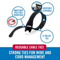 thumbnail image 2 of Bridas para cables marca VELCRO, resistentes, reutilizables, 60 unidades, 20 cm, negras, 2 of 8