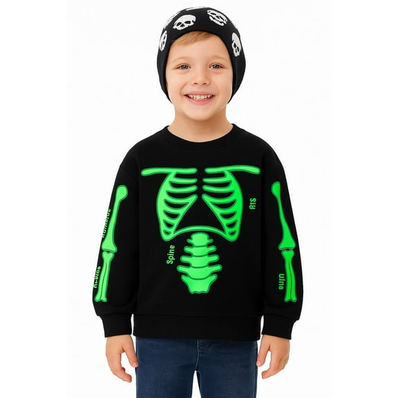 HILEELANG Kids Halloween(2-7Y) Glow in The Dark Skeleton Sweatshirt - Boys Girls Funny Spooky Pullover Long Sleeve Tops Sizes 4T