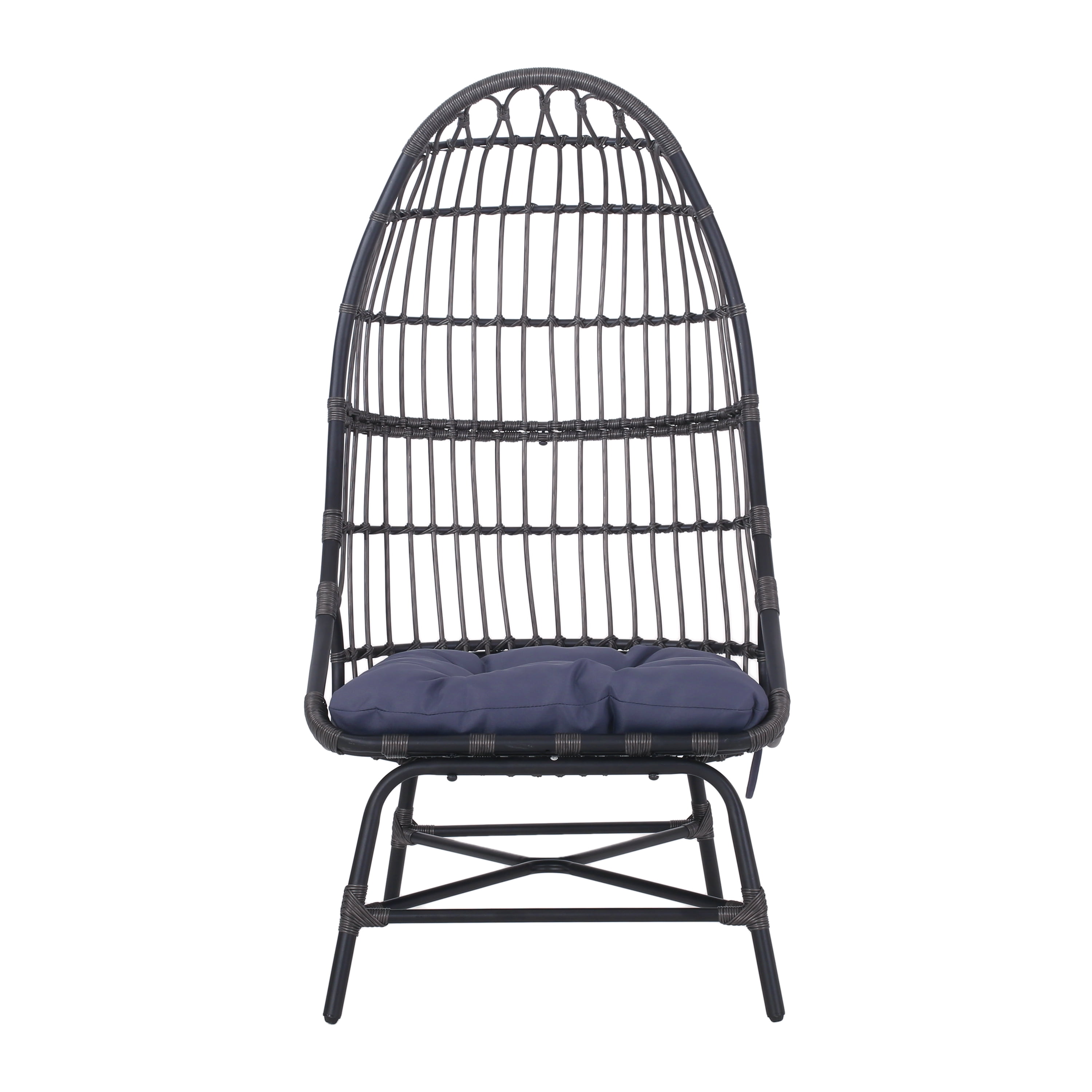 Outdoor Cocoon Shaped Leisure Chair, Wicker Weave Enclosed Single Seat for Patio Garden, Gray