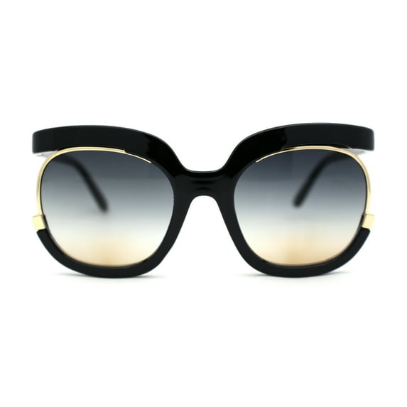 Eccentric Half Rim High Temple Runway Fashion Sunglasses Black Blue Brown