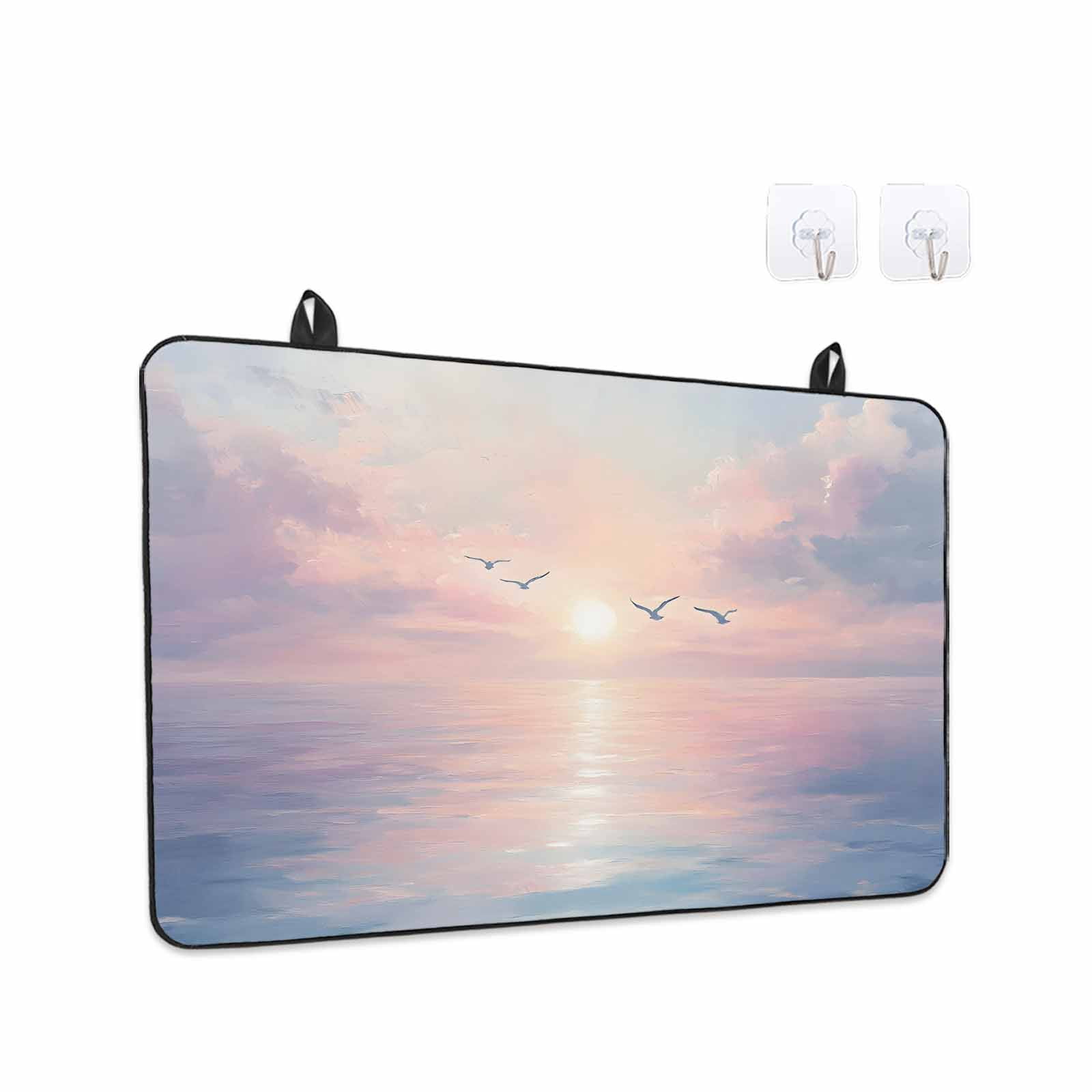 Ocean Seagull Stove Top Cover for Electric Stove, Heat-proof & Non Slip Glass Top Stove Cover Protector, Pink Blue Sunset Clouds Gradient Landscape Kitchen Flat Cooktop Rubber Mat 24x21 Inches