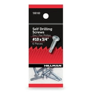Hillman Self Drilling Screws, Hex Washer Head, #10 x 3/4" Zinc Plated, Steel, Pack of 6