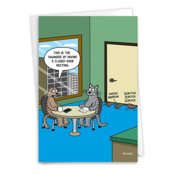 NobleWorks Funny New Job Greeting Card with 5 x 7 Inch Envelope (1 Card) New Job Congratulations Closed-Door Meeting C10265NJG