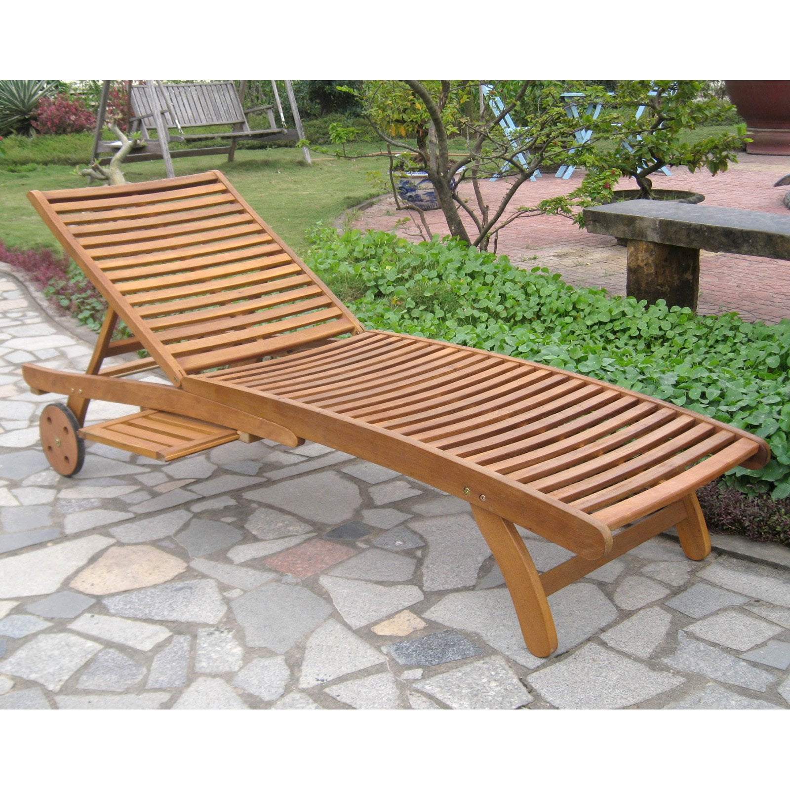 Chelsea Acacia Outdoor Chaise Lounge with Sliding Tray by Atlantic Outdoor