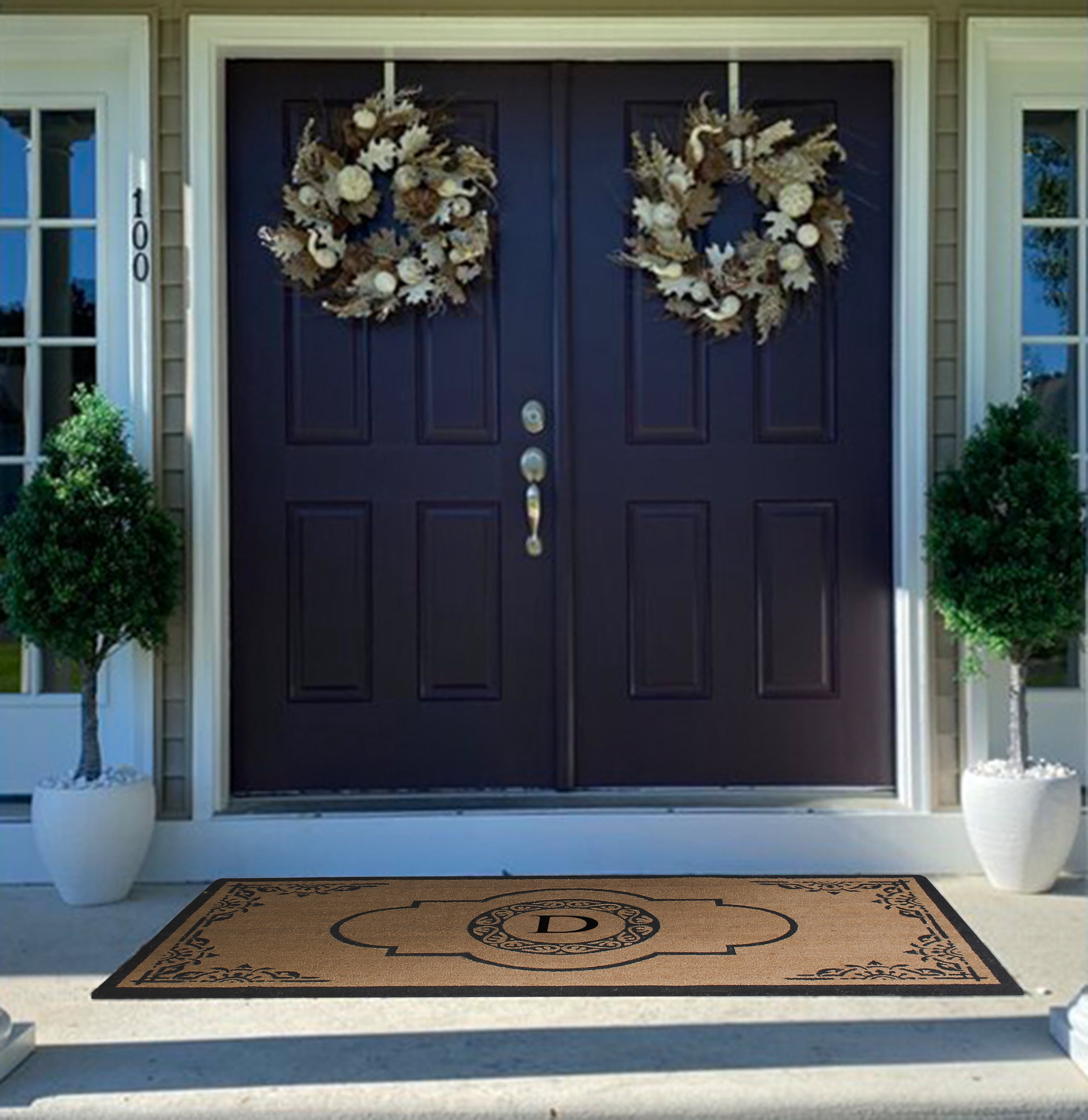 A1 Home Collections 36"x72" Natural Coir Monogrammed Doormat with PVC Backing, Heavy Duty Anti-Shed Front Door Mat, Easy to Clean